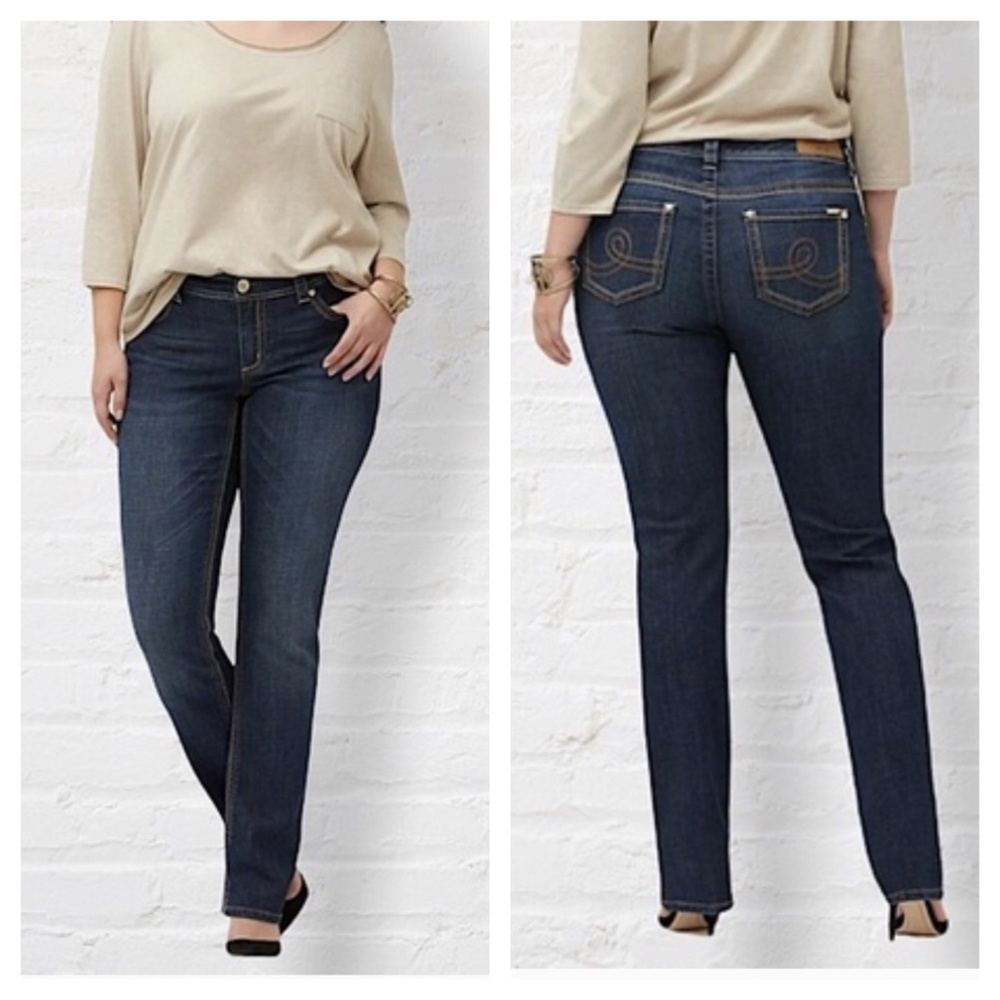 Melissa McCarthy Seven7 Jeans 24 Straight Leg dark indigo denim western mid rise